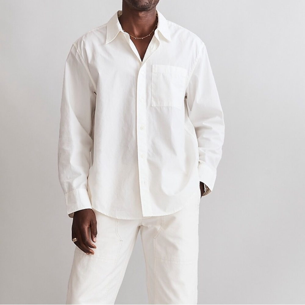 Madewell Poplin Easy Long-Sleeve Shirt in Soft White (Cream)